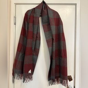 Garnet Hill Women's Burgundy and Gray Plaid Alpaca Blanket Wrap